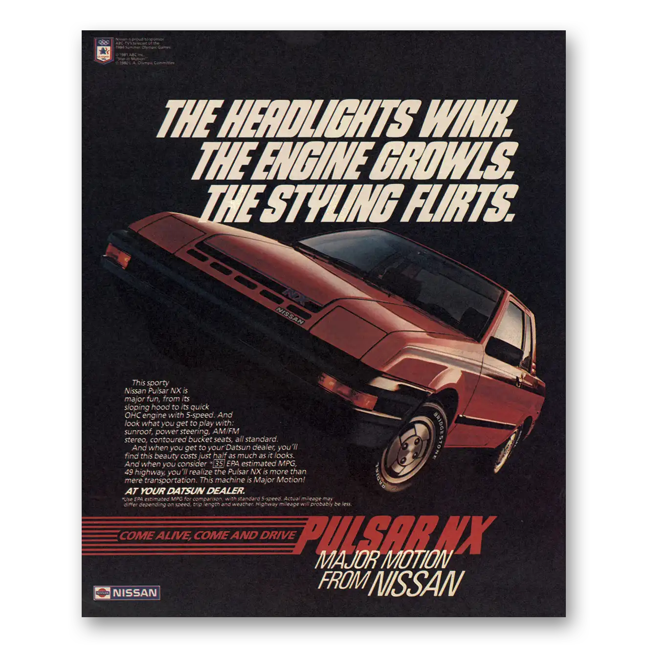 1984 Nissan Pulsar Headlights Wink Vintage Magazine Print Ad