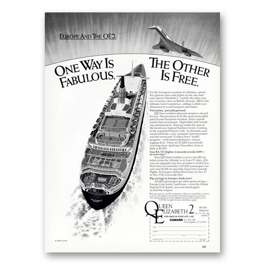 1984 Cunard One Way is Fabulous Concord Vintage Magazine Print Ad