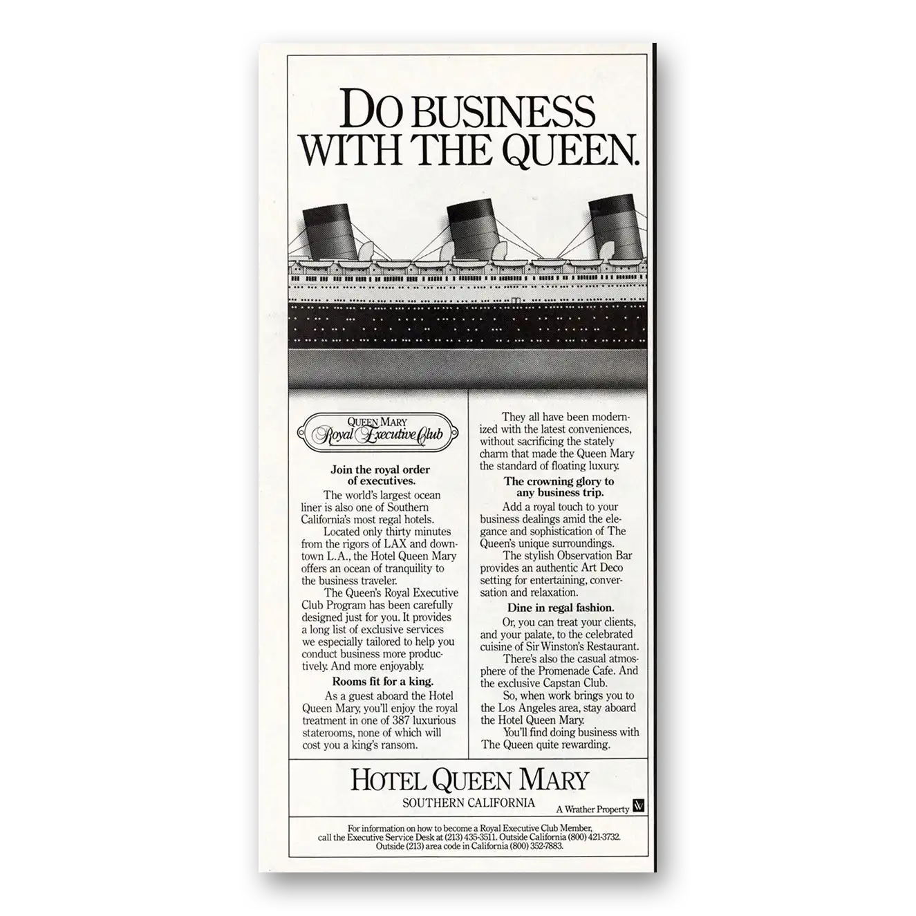 1984 Hotel Queen Mary Do Business With the Queen Vintage Magazine Print Ad