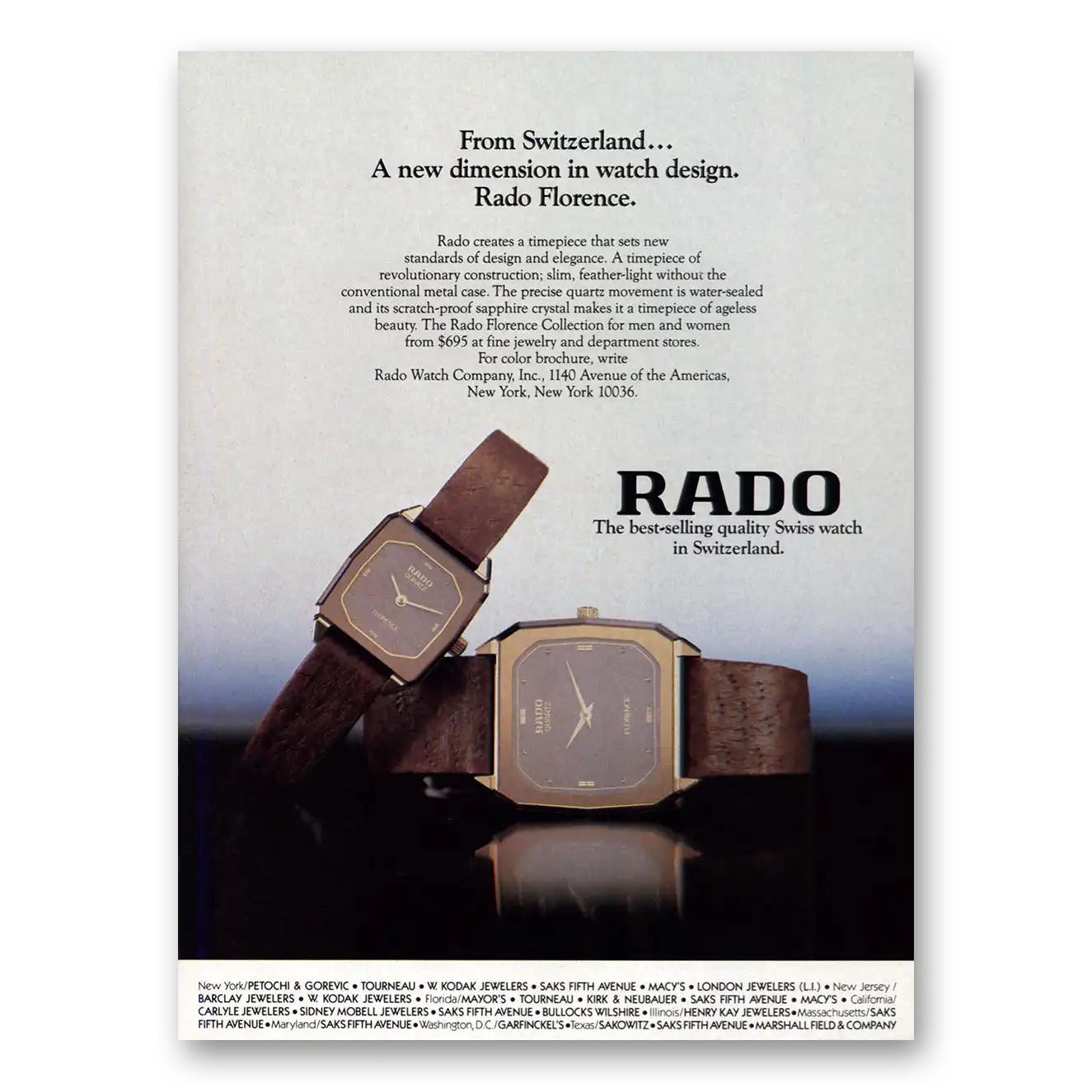 1984 Rado Watch Florence Switzerland New Dimension Vintage Magazine Print Ad