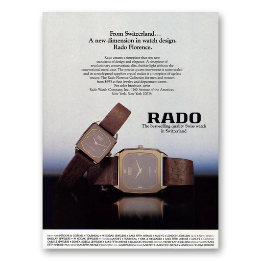 1984 Rado Watch Florence Switzerland New Dimension Vintage Magazine Print Ad