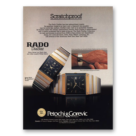 1984 Rado Scratchproof Vintage Magazine Print Ad