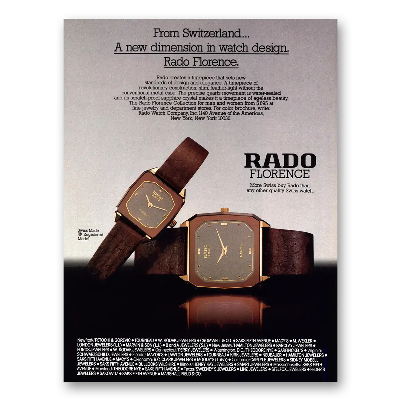 1984 Rado Watch Florence New Dimension In Watch Design Vintage Magazine Print Ad