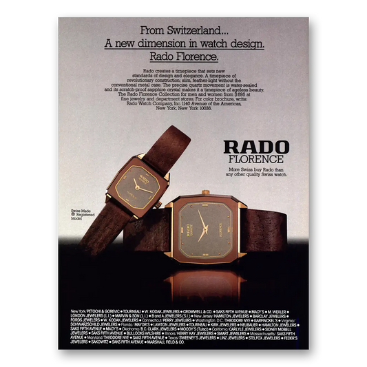 1984 Rado Watch Florence New Dimension In Watch Design Vintage Magazine Print Ad