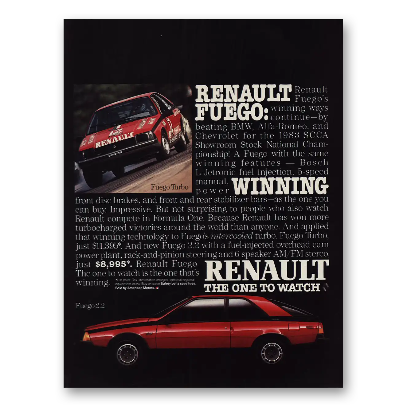 1984 Renault Fuego Winning the One to Watch Vintage Magazine Print Ad