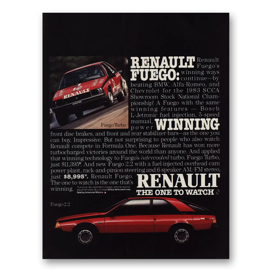 1984 Renault Fuego Winning the One to Watch Vintage Magazine Print Ad