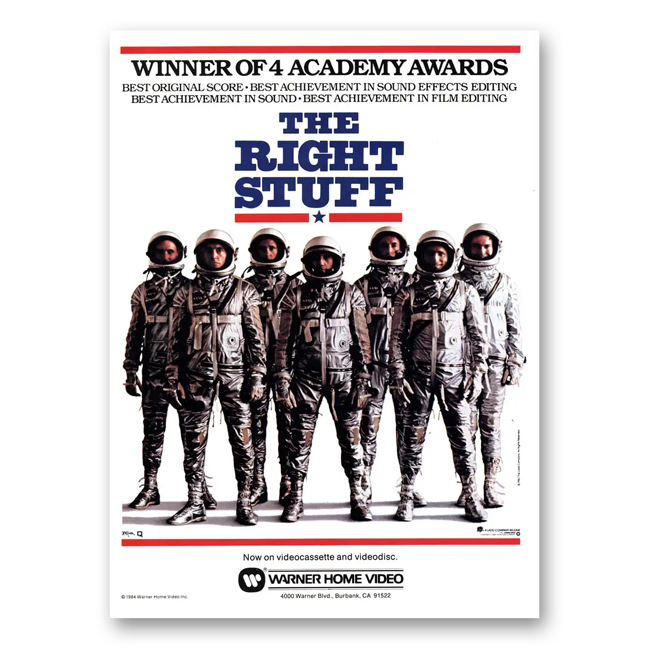 1984 The Right Stuff Movie Promo Winner of 4 Academy Awards Vintage Magazine Print Ad