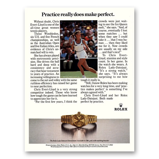 1984 Rolex Chris Evert Lloyd Vintage Magazine Print Ad