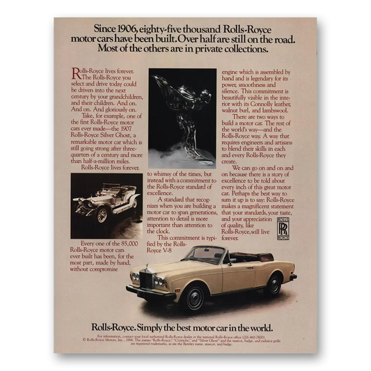 1984 Rolls Royce Since 1906 Eighty Five Thousand Vintage Magazine Print Ad