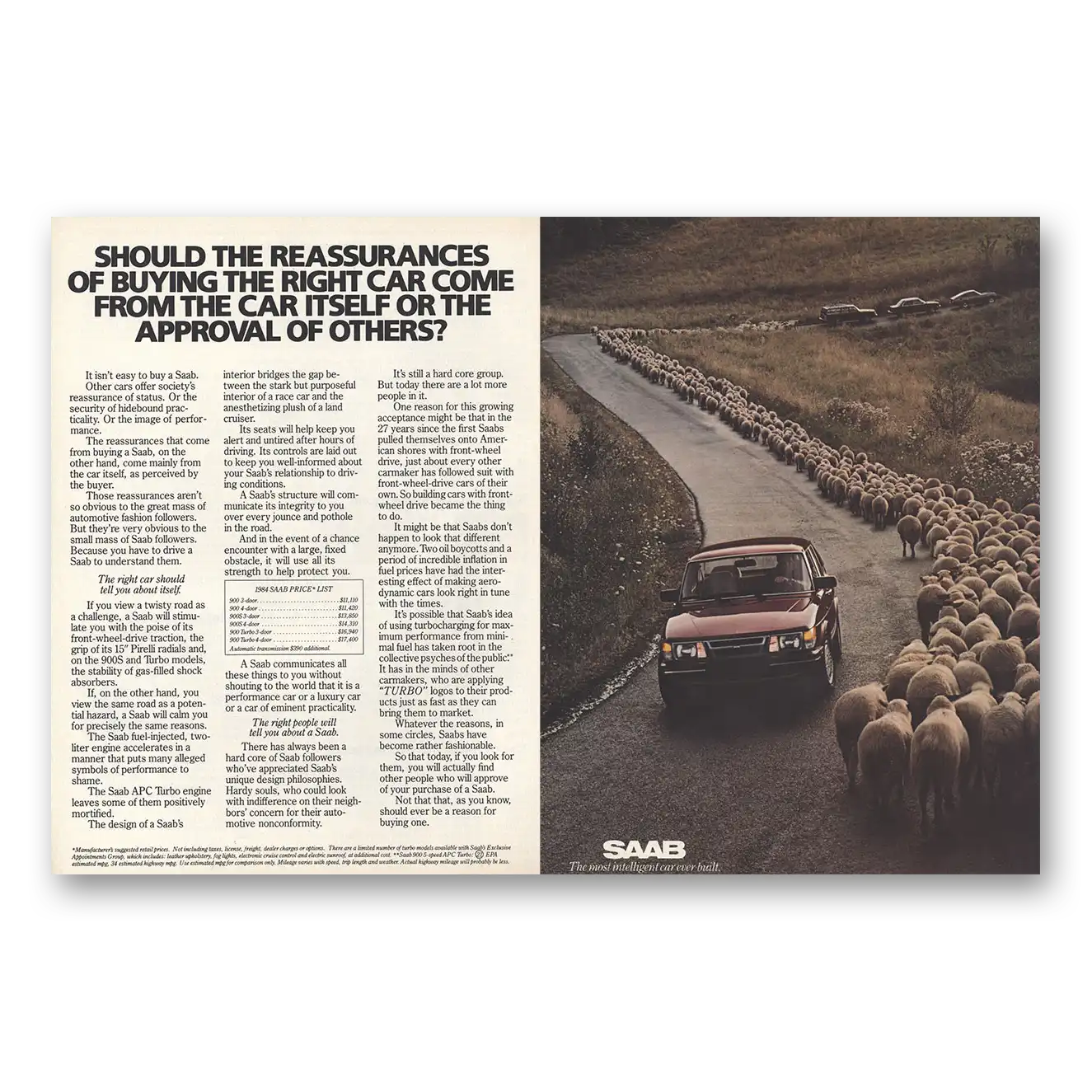 1984 Saab Should the Reassurances Sheep Vintage Magazine Print Ad