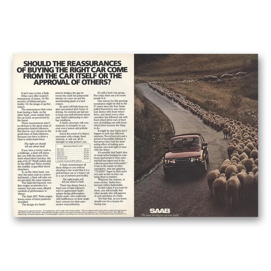 1984 Saab Should the Reassurances Sheep Vintage Magazine Print Ad