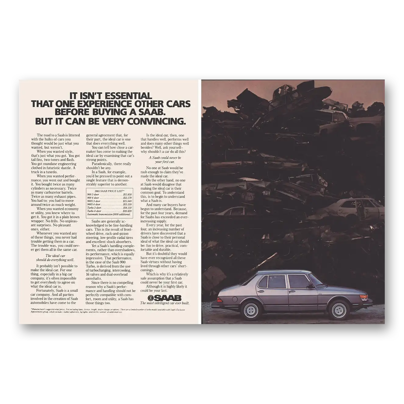 1984 Saab Can Be Very Convincing Junk Yard Vintage Magazine Print Ad