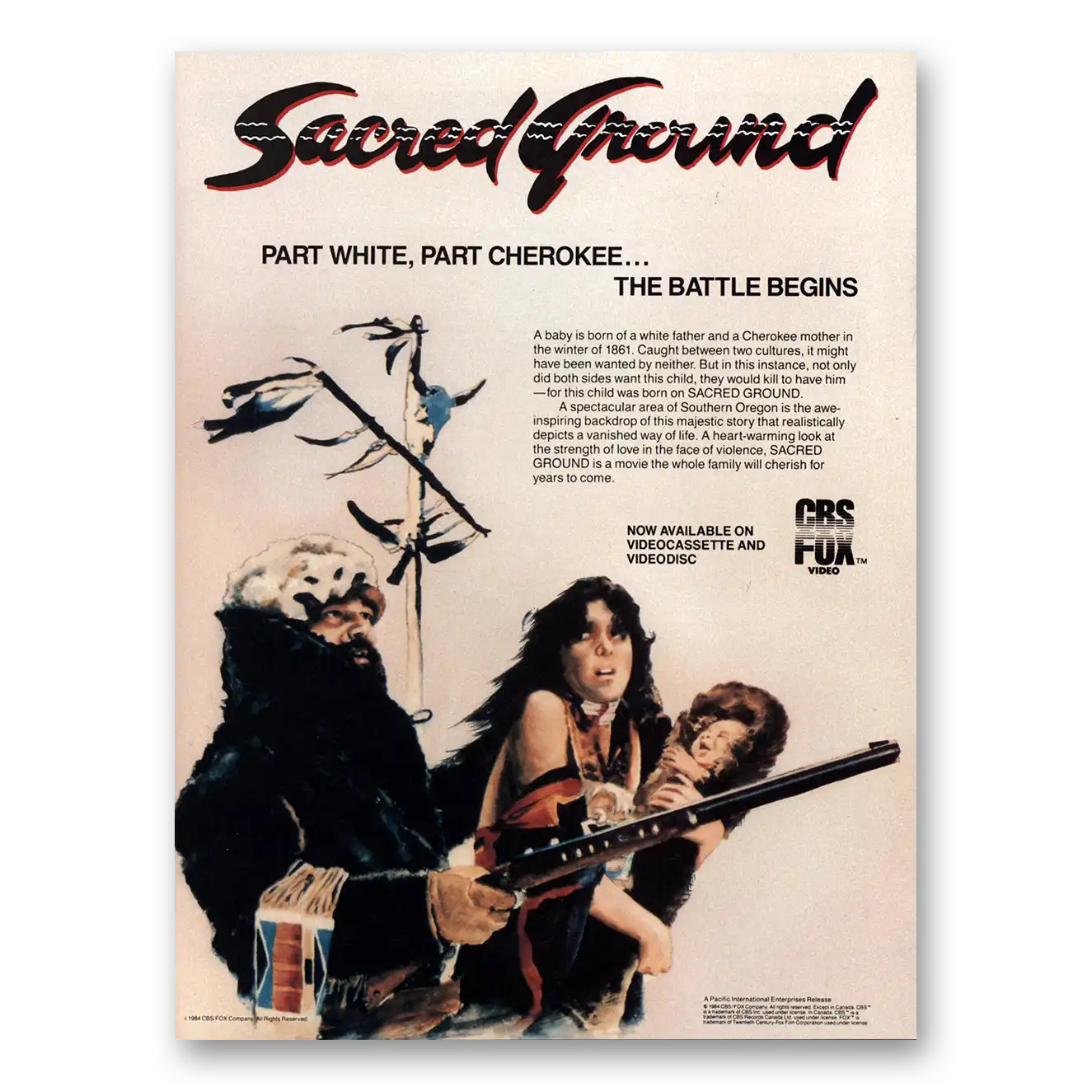 1984 Sacred Ground Movie Promo Part White Part Cherokee Vintage Magazine Print Ad