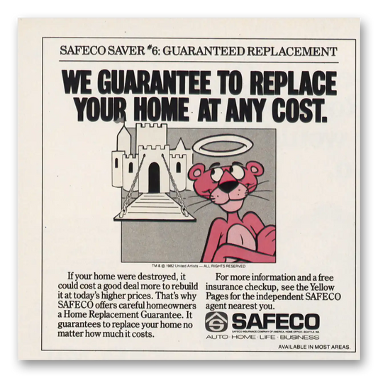 1984 Safeco Insurance Pink Panther Replace Home Vintage Magazine Print Ad