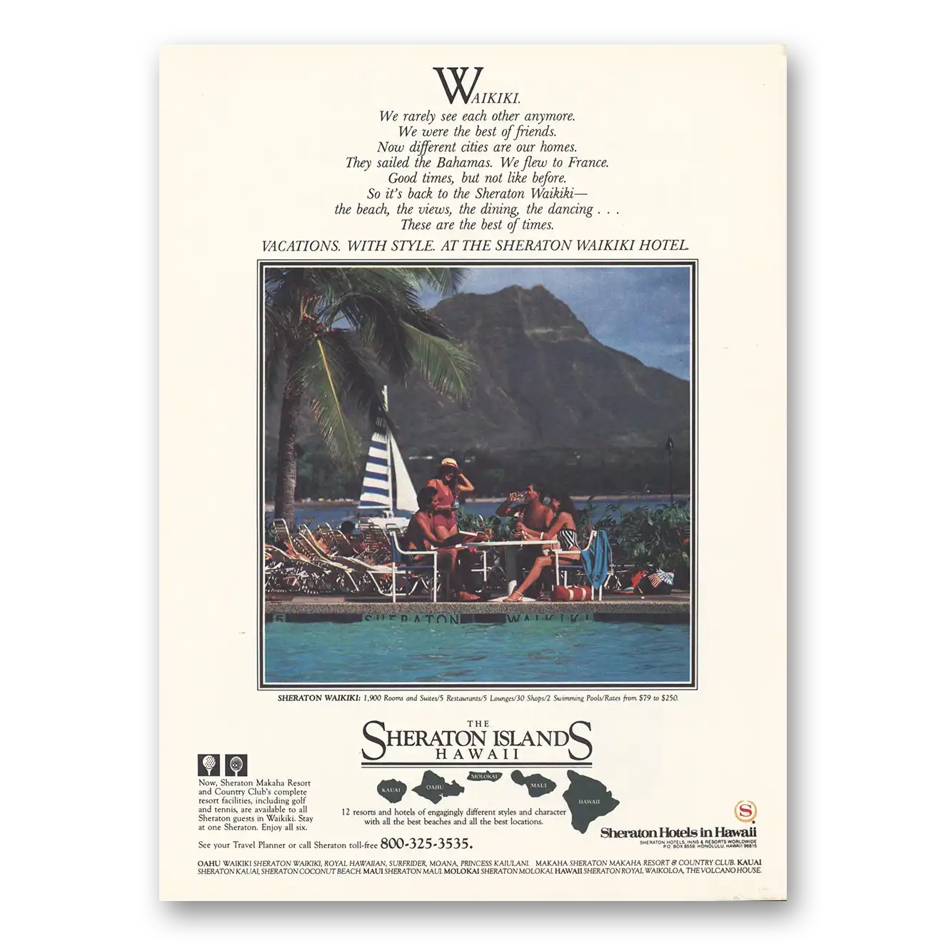 1984 Sheraton Hotels Hawaii Waikiki Hotel Vacations With Style Vintage Magazine Print Ad