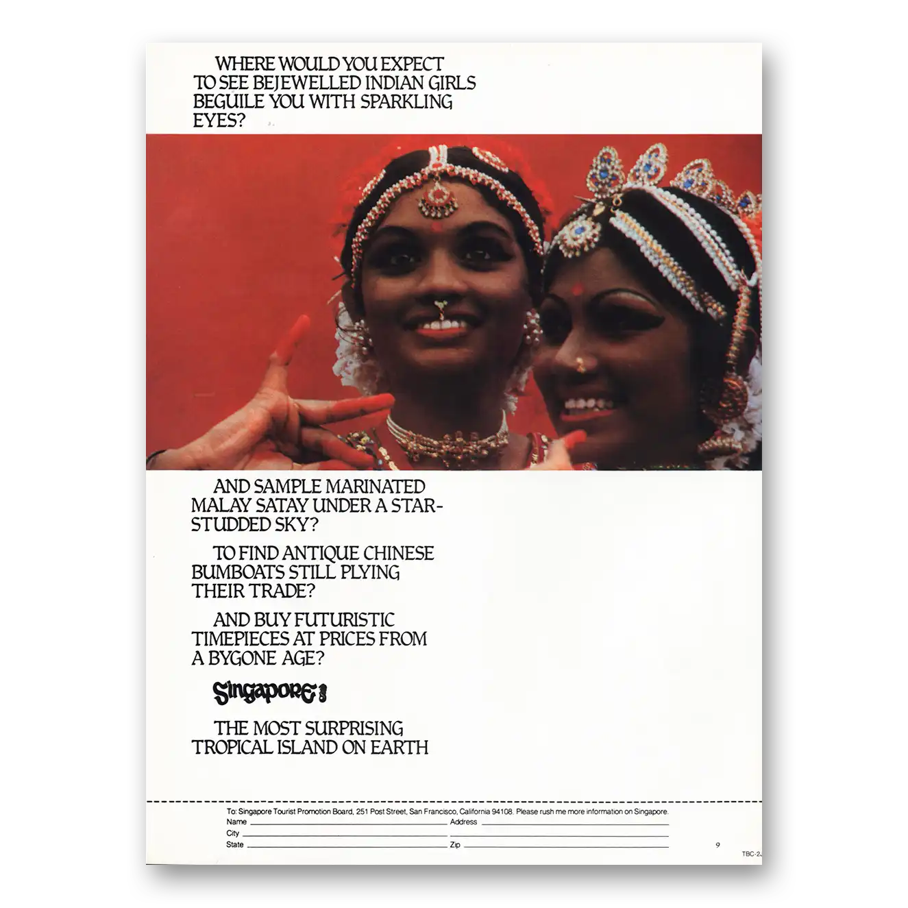 1984 Singapore Bejeweled Indian Girls Vintage Magazine Print Ad