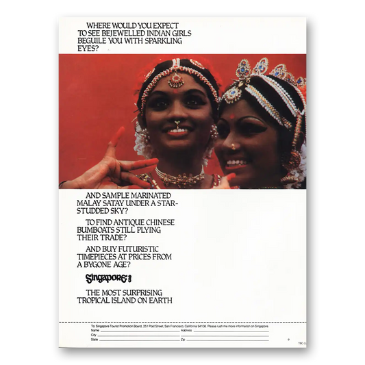 1984 Singapore Bejeweled Indian Girls Vintage Magazine Print Ad