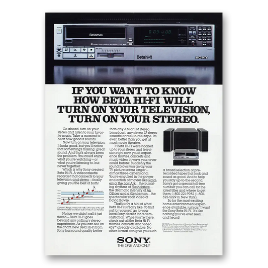 1984 Sony Betamax How Beta Hi Fi Will Turn On Your Television Vintage Magazine Print Ad