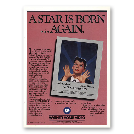 1984 A Star Is Born Promo Judy Garland Vintage Magazine Print Ad