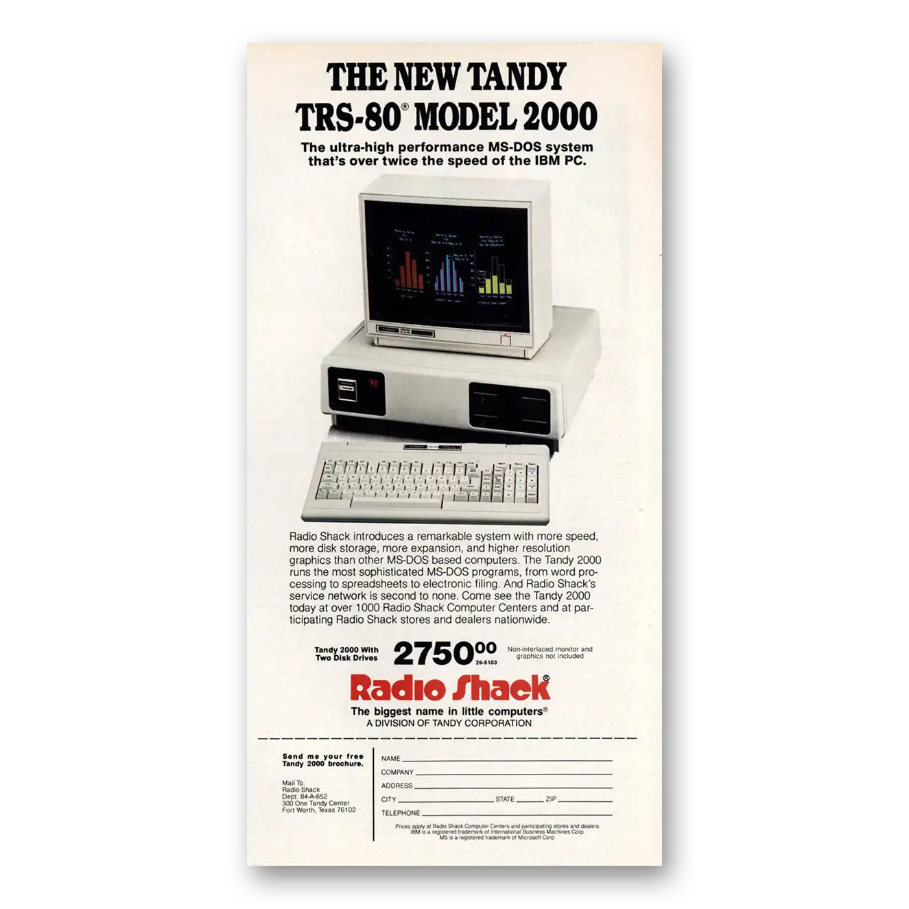 1984 Tandy Computer Twice the Speed of the IBM Vintage Magazine Print Ad