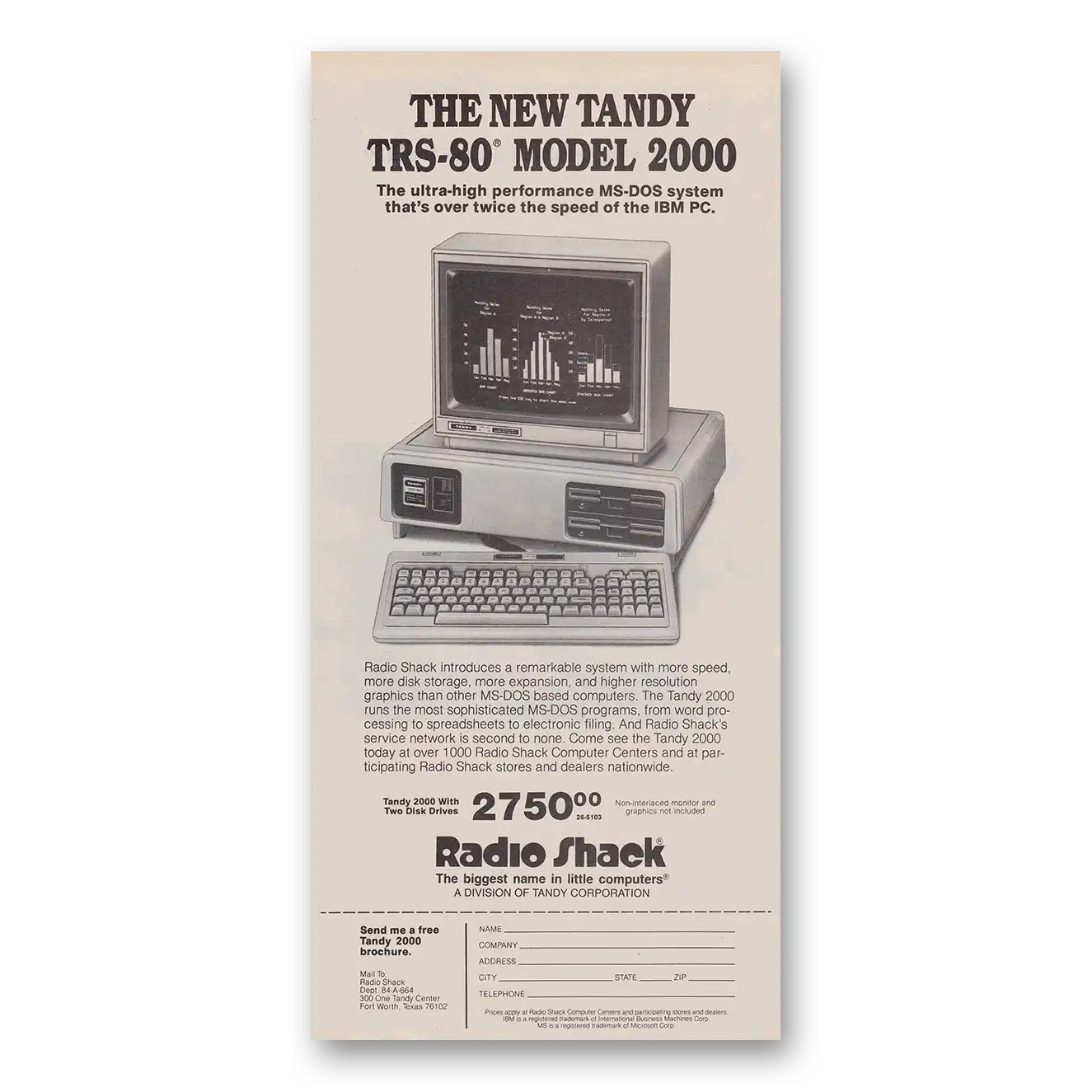 1984 Tandy Computer Twice the Speed of the IBM Vintage Magazine Print Ad