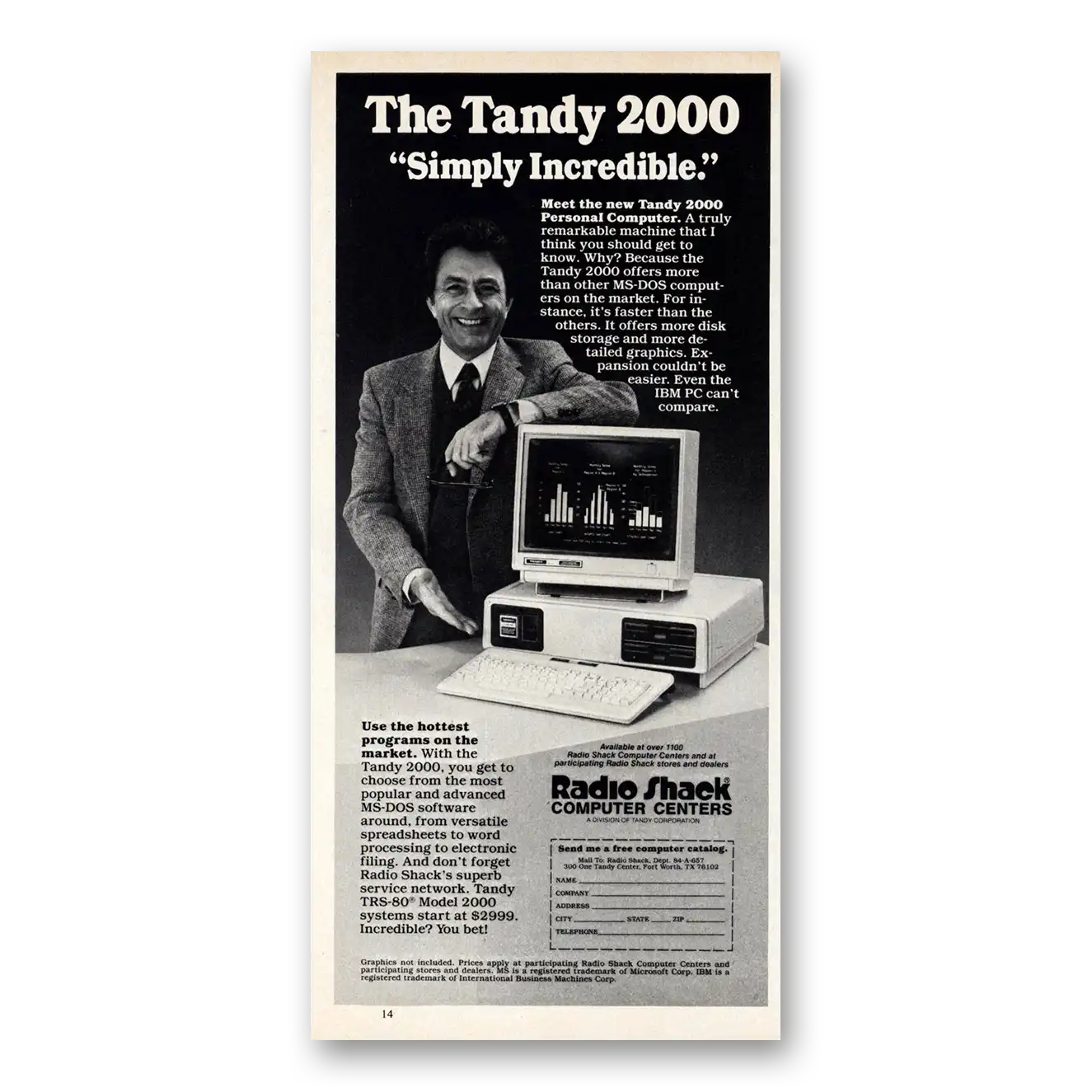 1984 Tandy Computer Simply Incredible Vintage Magazine Print Ad