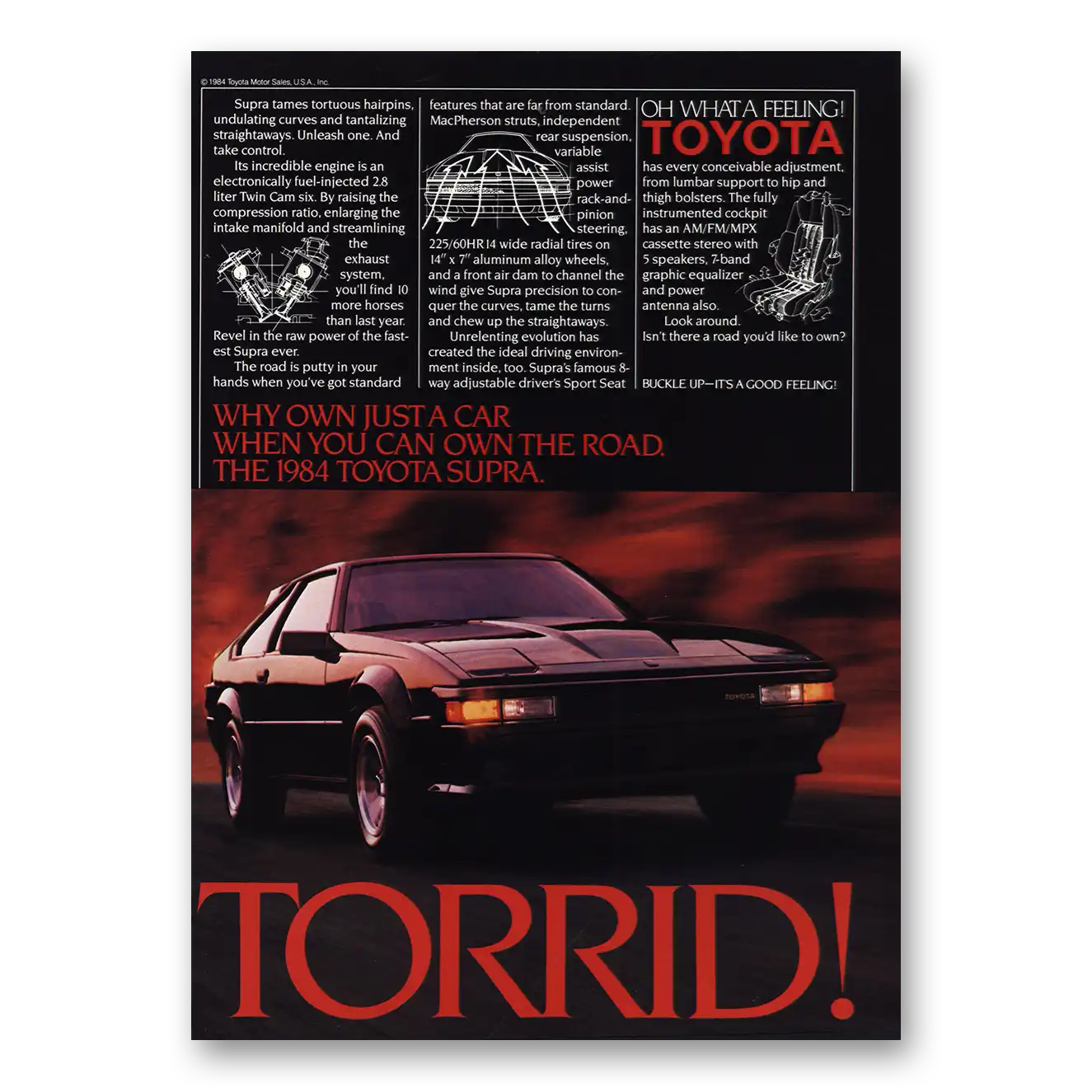 1984 Toyota Supra Torrid Vintage Magazine Print Ad