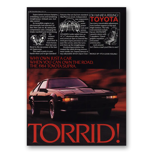 1984 Toyota Supra Torrid Vintage Magazine Print Ad