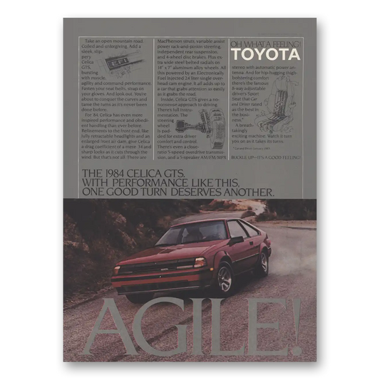 1984 Toyota Celica GTS Agile Vintage Magazine Print Ad