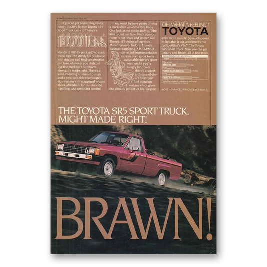 1984 Toyota SR5 Sport Truck Might Made Right Brawn Vintage Magazine Print Ad