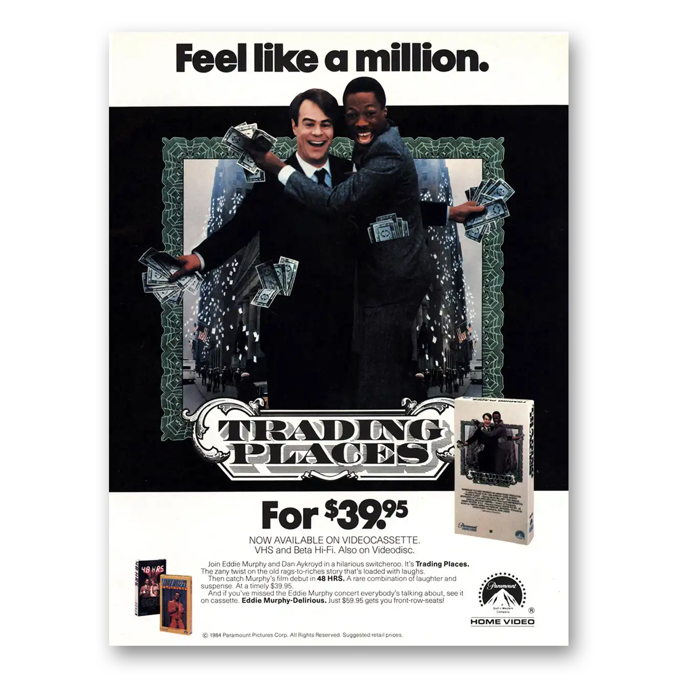 1984 Trading Places Movie Promo Dan Aykroyd and Eddie Murphy Vintage Magazine Print Ad