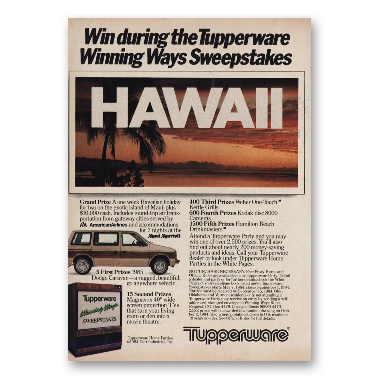 1984 Tupperware Winning Ways Sweepstakes Vintage Magazine Print Ad