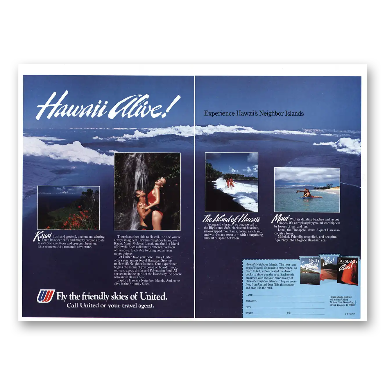 1984 United Airlines Hawaii Alive Vintage Magazine Print Ad