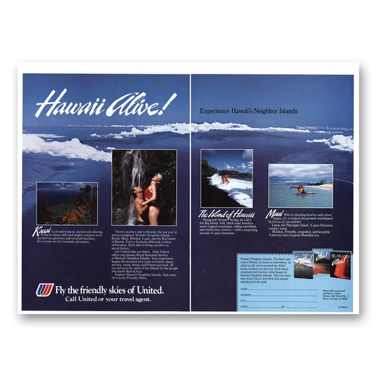 1984 United Airlines Hawaii Alive Vintage Magazine Print Ad