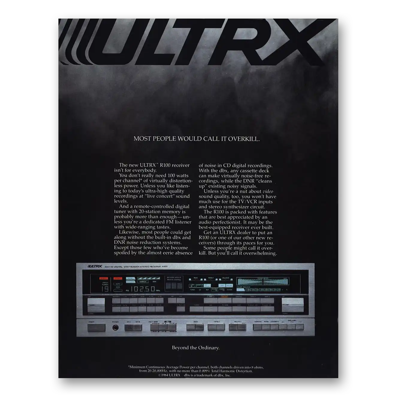 1984 ULTRX Receiver R100 Receiver People Would Call It Overkill Vintage Magazine Print Ad