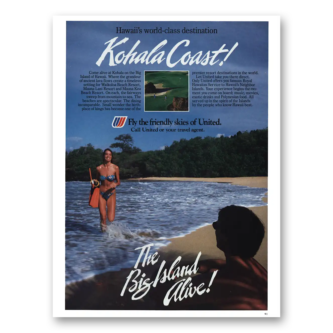 1984 United Airlines Kohala Coast Hawaii Vintage Magazine Print Ad