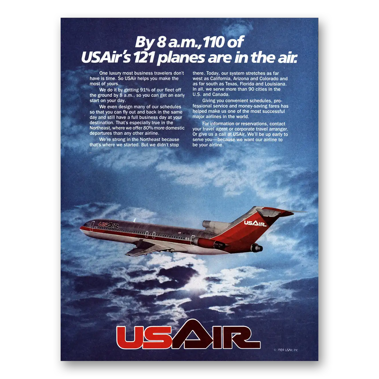 1984 US Air Planes Are In the Air Vintage Magazine Print Ad