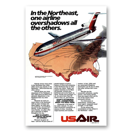 1984 US Air Northeast One Airline Overshadows Vintage Magazine Print Ad