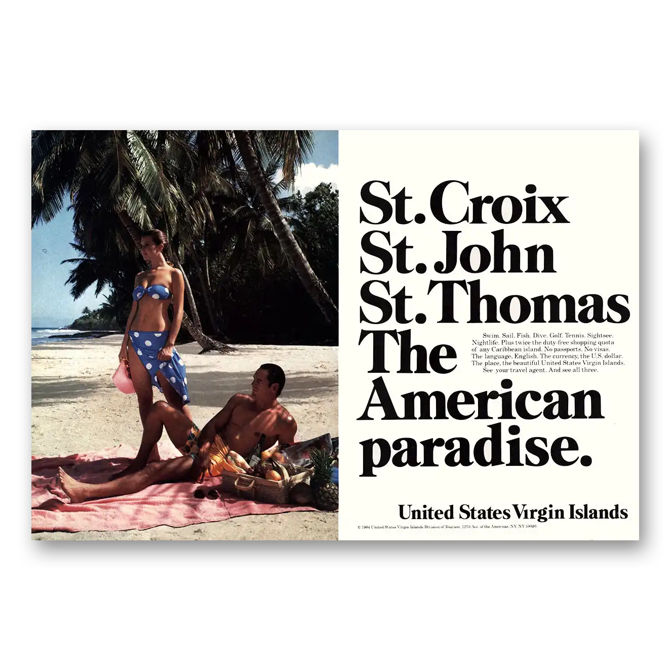 1984 US Virgin Islands St Croix St John American Paradise Vintage Magazine Print Ad