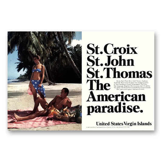 1984 US Virgin Islands St Croix St John American Paradise Vintage Magazine Print Ad