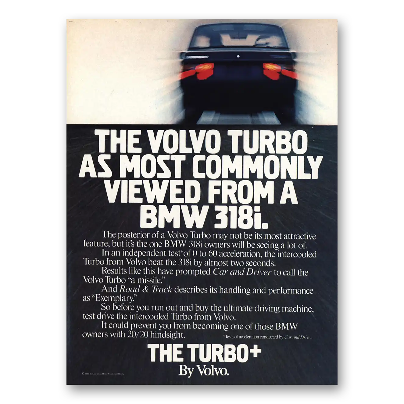 1984 Volvo Turbo Most Commonly Viewed BMW318i Vintage Magazine Print Ad