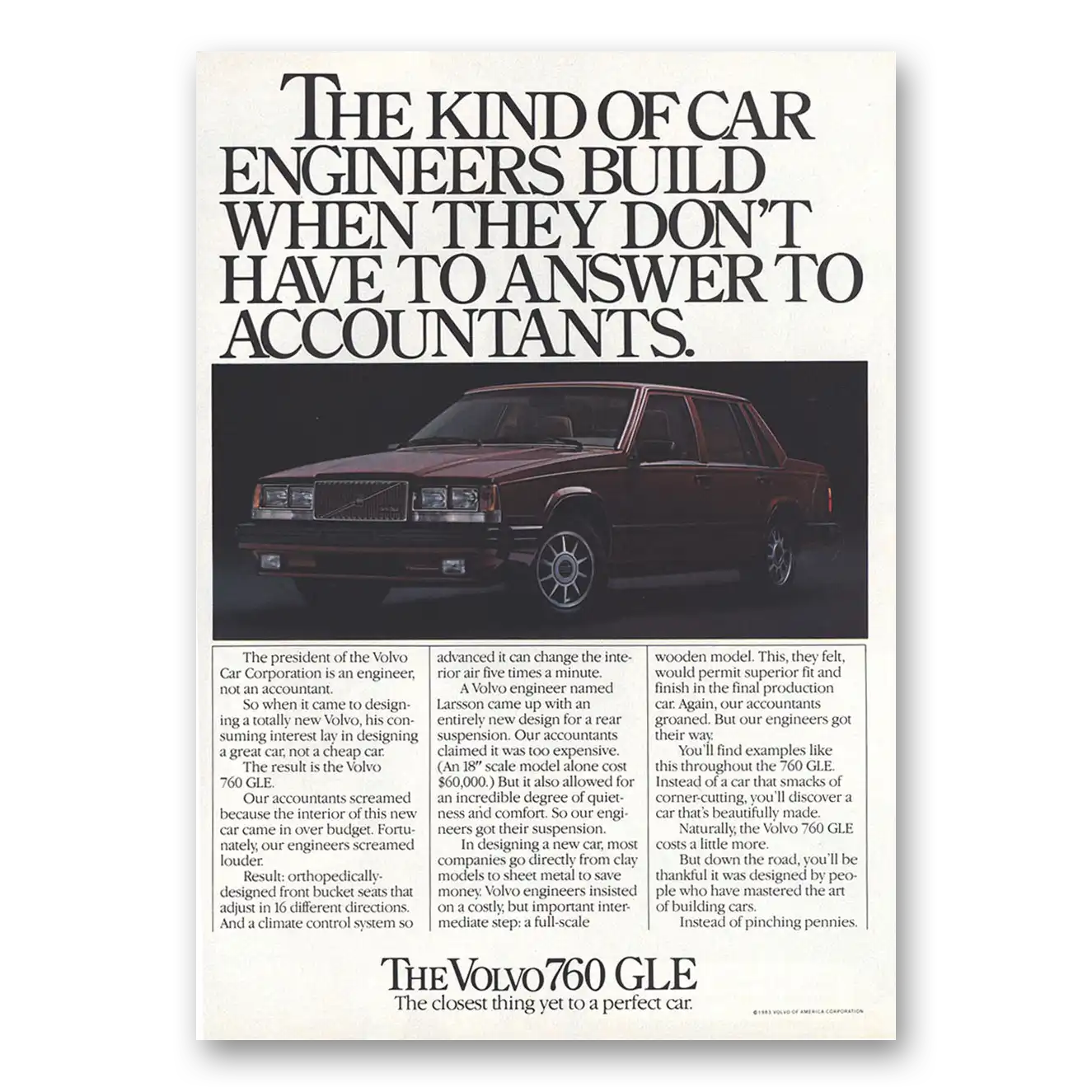 1984 Volvo Don't Have to Answer to Accountants Vintage Magazine Print Ad