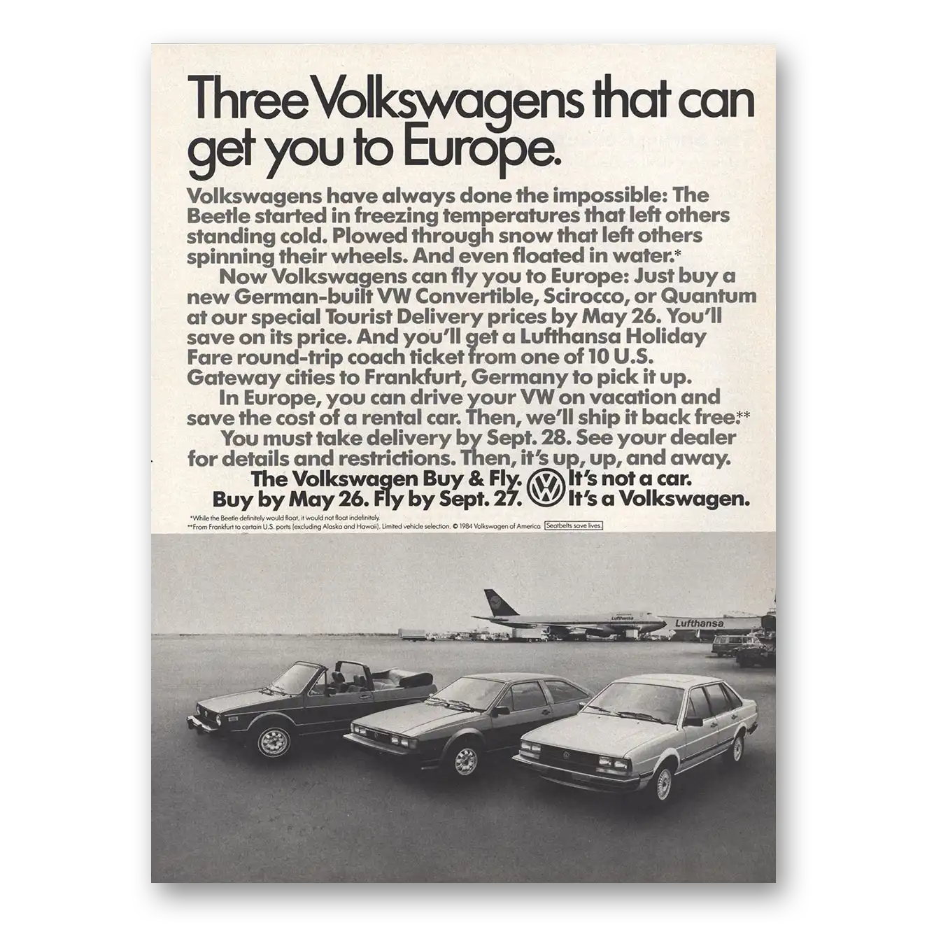 1984 Volkswagen Get You to Europe Vintage Magazine Print Ad