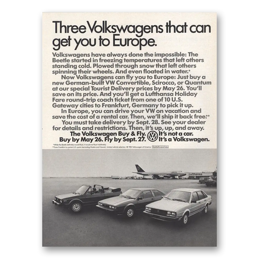 1984 Volkswagen Get You to Europe Vintage Magazine Print Ad