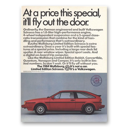 1984 Volkswagen Wolfsburg Edition At a Price This Special Vintage Magazine Print Ad