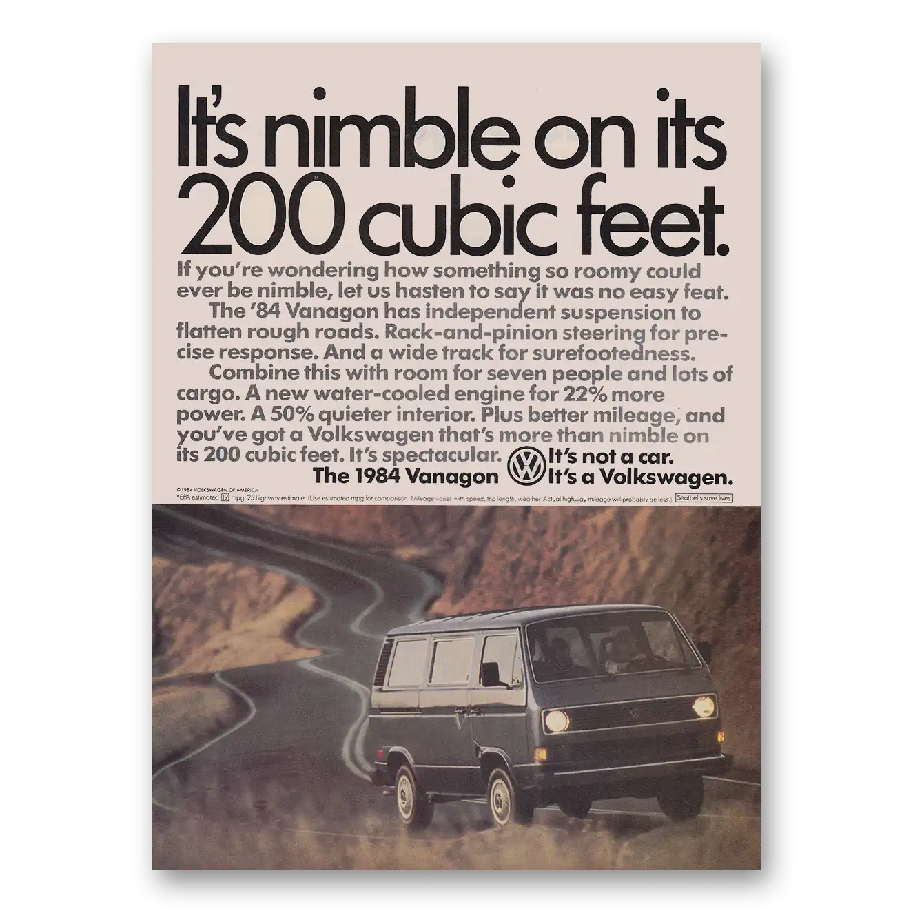 1984 Volkswagen Vanagon Nimble On Its 200 Cubic Feet Vintage Magazine Print Ad