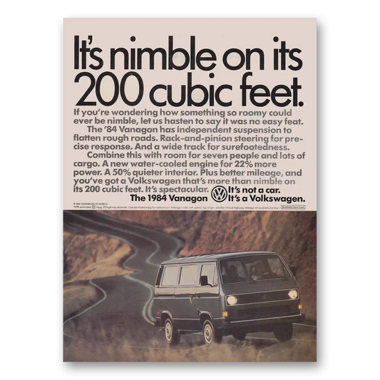 1984 Volkswagen Vanagon Nimble On Its 200 Cubic Feet Vintage Magazine Print Ad