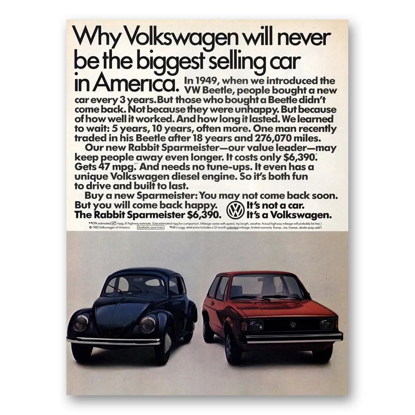 1984 Volkswagen Sparmeister Will Never Be the Biggest Selling Car in America Vintage Magazine Print Ad