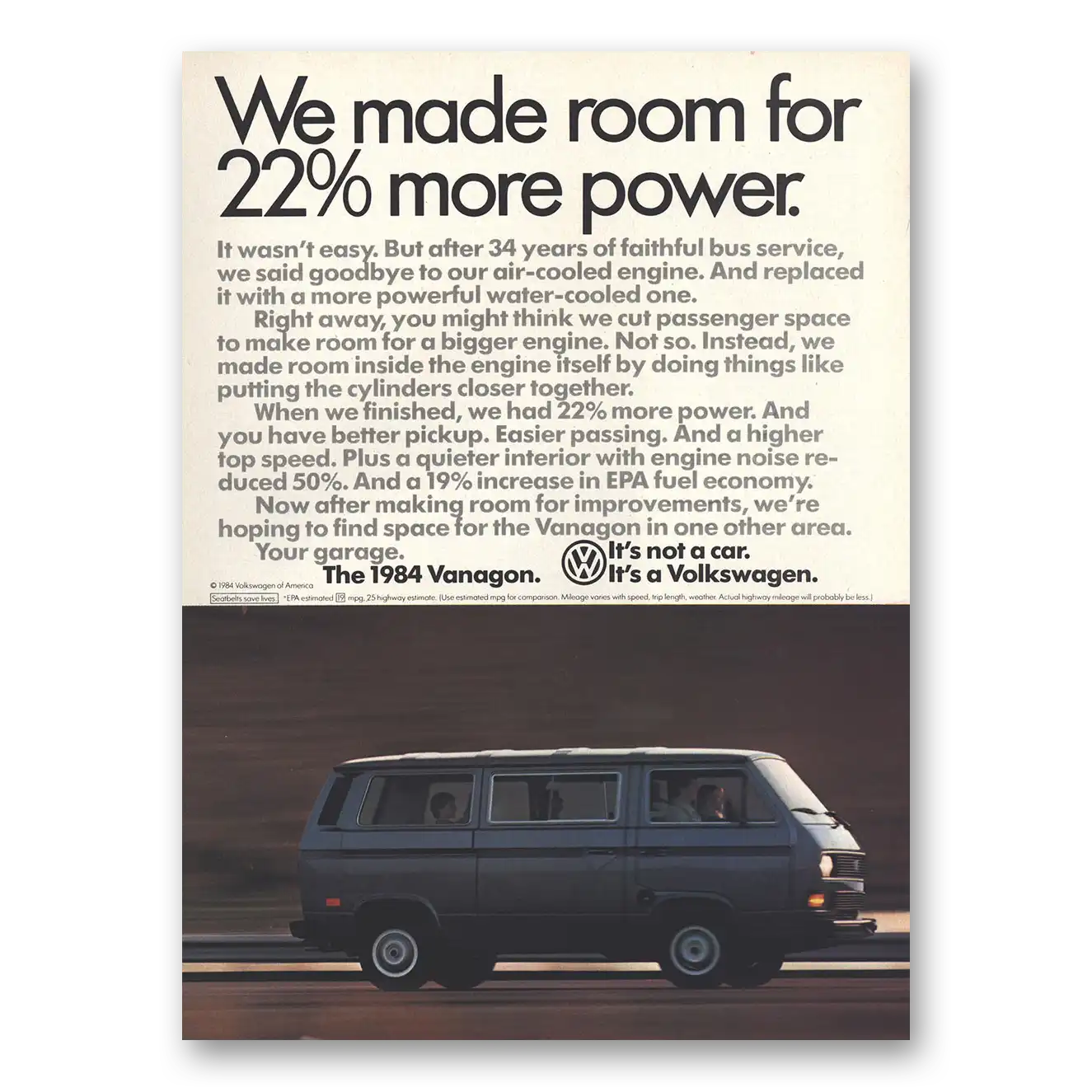 1984 Volkswagen Vanagon We Made Room Vintage Magazine Print Ad