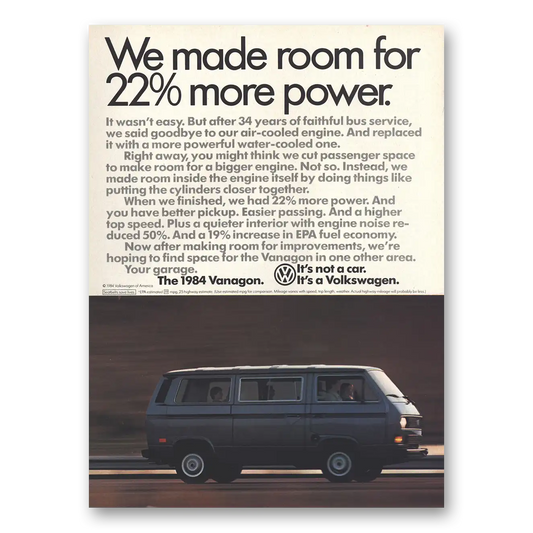 1984 Volkswagen Vanagon We Made Room Vintage Magazine Print Ad